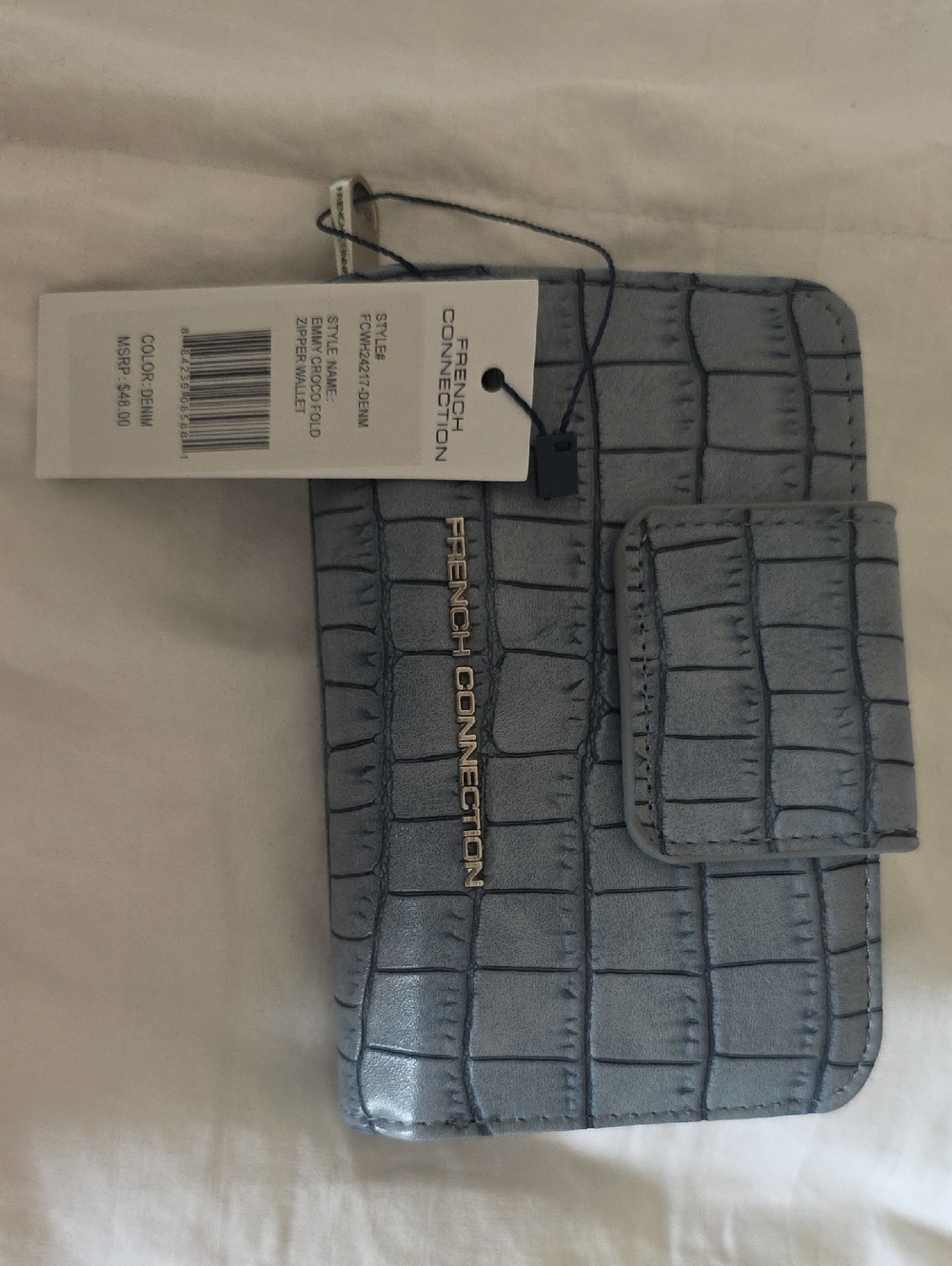 French Connection Croc-Embossed Card Wallet in Pale Blue